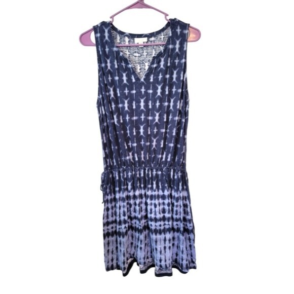 J. Jill Blue Tie Dye Tunic Top Linen Blend Knit Peplum Sleeveless Size Large - Picture 1 of 6